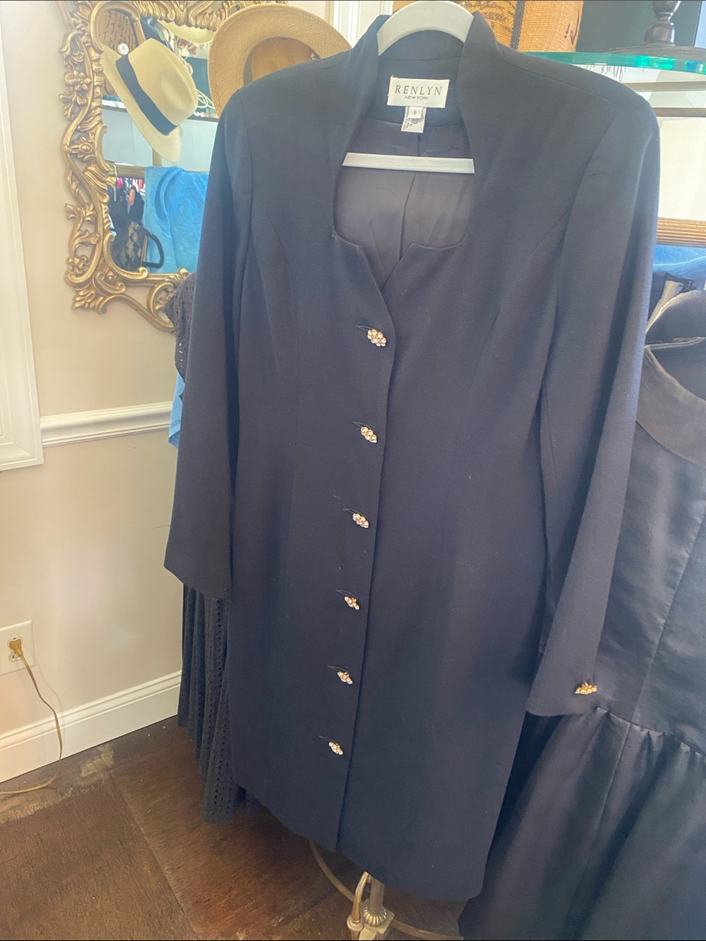 Vintage Renlyn Black Long Sleeve Dress with Gold Buttons